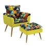 Imagem de Poltrona Decorativa Beta com Puff Lunar Sued Estampado Colorido com Amarelo Aradecor