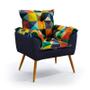 Imagem de Poltrona Decorativa Beta com Puff Solar Sued Estampado Colorido com Azul Marinho Aradecor