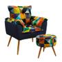 Imagem de Poltrona Decorativa Beta com Puff Solar Sued Estampado Colorido com Azul Marinho Aradecor