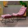 Imagem de Poltrona Decorativa Eva Base Preta Sued Rose Com Puff F Speciale Home