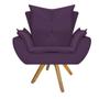 Imagem de Poltrona Decorativa Fenzzi Base Giratória de Madeira Sala de Estar Quarto Suede Roxo - DAMAFFÊ MÓVEIS