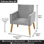 Imagem de Poltrona Decorativa Nina Pés Retrô Suede Cinza Claro - 2M Decor