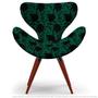 Imagem de Poltrona Egg Floral Preto E Verde Cadeira Decorativa com Base Fixa