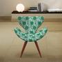Imagem de Poltrona Egg Verde Floral Cadeira Decorativa com Base Fixa