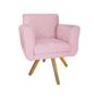 Imagem de Poltrona Estofada Com Base Giratória De Madeira Salão Isabella Suede Rosa Bebe - LM DECOR