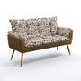 Imagem de Poltrona Namoradeira Para Sala de Estar Beta F-014 N-028 Sued Estampado Bege com Veludo Marrom Claro Aradecor