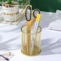 Imagem de Porta-canetas HSYMQ Gold Metal para mesa, copo de pincéis de maquiagem