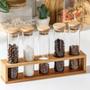 Imagem de Porta Condimento Bambu Com Potes De Vidro Tampas De 100ml