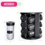 Imagem de Porta Condimento Giratório Preto c/ 9 Potes Vidro 85ml Tampa Ideal p/ Temperos e Especiarias Suporte 360º Alimento