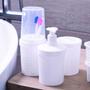 Imagem de Porta escova dente pasta creme dental plástico cinza suporte com tampa pia banheiro lavabo Plasútil