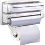 Imagem de Porta Papel Rolo Triplo Dispenser Alumínio Filme Papel Toalha 3 em 1