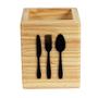 Imagem de Porta talheres garfo faca colher utensilio de cozinha madeira pinus envernizada com aplique 15x12cm mesa