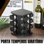 Imagem de Porta Temperos Giratório Com 6/9/12 Potes De Vidro Tampa Dosadora Preto Resistente Envio Imediato
