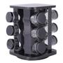 Imagem de Porta Temperos Giratório Com 6/9/12 Potes De Vidro Tampa Dosadora Preto Resistente Envio Imediato