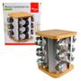 Imagem de Porta Temperos Giratório Inox com Base de Bambu 12 Potes 90ml