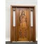 Imagem de Portal Madeira Maciça Vitrô Duplo Cristo Entalhada Completa 153x213x16cm Cedro Rosa