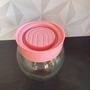 Imagem de Pote de vidro com tampa rosa 720ml redondo para mantimentos açúcar café farinha biscoito de cozinha