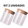 Imagem de Pote de Vidro Tampa de Bambu Hermética Kit 2 Unidades para Grãos Cereais e Massas Cozinha Organizada
