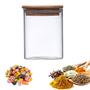 Imagem de Pote Hermético Multiuso de Vidro e Com Tampa de Bambu Alimentos Especiarias Temperos Objetos Utensilio 500ml PF08 C2