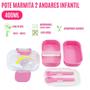 Imagem de Pote Lancheira 400ml Infantil P/ Escola Passeio Viagem 2 Andares Meninos Meninas Microondas Trava Tampa Marmita Lanche