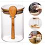 Imagem de Pote Vidro Com Colher De Bambu Tampa Hermetica 900ml