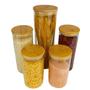 Imagem de Potes de Vidro com Tampa de Bambu Porta Mantimentos Alimentos Organização Cozinha Conjunto 5 Potes