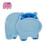 Imagem de Pratinho Infantil com 2 Divisórias Alimentação Bebe Hipopotamo Azul Rosa Buba