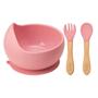 Imagem de Prato Bowl C/Ventosa Colher Garfo Silicone Bebê Rosa - Buba