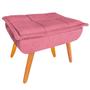 Imagem de Puff Banqueta Opala Suede Rosa Pés Castanho Decoração Retrô para Sala Quarto