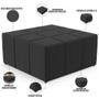 Imagem de Puff Decorativo Para Sala de Estar Quadrado Milano 90x90cm W01 Bouclê Preto - Lyam Decor