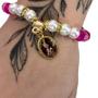 Imagem de Pulseira Anjo Da Guarda Rosa Com Pérolas Cristal E Silicone