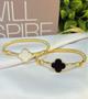 Imagem de Pulseira Bracelete Fio Torcido Rígido Pingente Flor trevo Folheado Ouro Luxo Inspiração Blogueira Virginia
