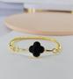 Imagem de Pulseira Bracelete Fio Torcido Rígido Pingente Flor trevo Folheado Ouro Luxo Inspiração Blogueira Virginia