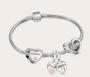 Imagem de Pulseira com Berloques Prateado. Coração Rosa. Mãe