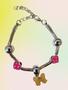Imagem de Pulseira Com Cinco Pingentes Coloridas Infantil Para Presente Bracelete Coração Com Fecho Estilo Prateada Moda Acessório