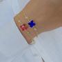Imagem de Pulseira Corrente dupla Com Zircônia Quadrada Azul e Pontos de Luz Banho Ouro 18K