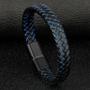 Imagem de Pulseira De Couro Genuíno Trançado Preto Para Homens Com Fechos Magnéticos De Aço Inoxidável