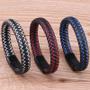 Imagem de Pulseira De Couro Genuíno Trançado Preto Para Homens Com Fechos Magnéticos De Aço Inoxidável