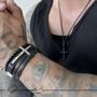 Imagem de Pulseira de Couro Kit 04 Cruz Preto com Fecho Strap Plug Ajustável com Colar Cruz
