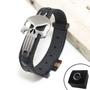 Imagem de Pulseira de Couro Preto Crânio/Caveira Onix com Fecho STRAP PLUG Ajustável