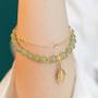 Imagem de Pulseira De Jade Verde Para Mulheres, Design De Folha De Ouro, Pulseira De Pulso Com Corrente Dupla,