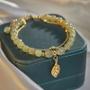Imagem de Pulseira De Jade Verde Para Mulheres, Design De Folha De Ouro, Pulseira De Pulso Com Corrente Dupla,