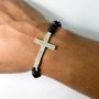 Imagem de Pulseira elástico miçanga crucifixo strass religiosa