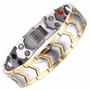 Imagem de Pulseira Hottime Prata com Filetes Dourado Magnetica - Fecho Oculto