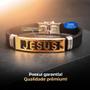 Imagem de Pulseira masculina Jesus em aço Dourado Borracha Resistente  PMPN3