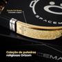 Imagem de Pulseira masculina ouro pai nosso banhada aço placa + caixa social qualidadde premium dourado casual