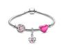 Imagem de Pulseira Rosa Estilo pandor de Coração com Berloques Prateado e Coroa Rosa