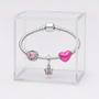 Imagem de Pulseira Rosa Estilo Pandore de Coração com Berloques Prateado e Coroa Rosa