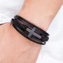 Imagem de Pulseira tribal cruz executiva em couro multicamada masculina feminina elegante luxo