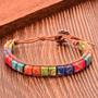 Imagem de Pulseiras De Couro Com Pedras Étnicas Multicoloridas, Ajustáveis, Com Contas Tibetanas, Para